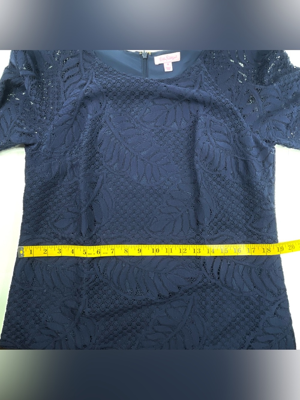 LILLY PULITZER Rylee Shift Dress Navy Blue Palm Leaf Lace Lined Size 12 - Picture 9 of 10